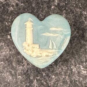 Signed R Nemith Soapstone Heart Lighthouse Trinket Box